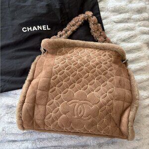 vintage CHANEL Fur & Suede Quilted Chain hobo bag